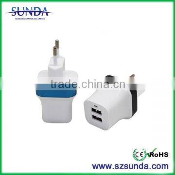 CE,ROHS,FCC Approved 2 port usb travel charger,ODM/OEM quick deliver power EU plug 2.4a travel charger