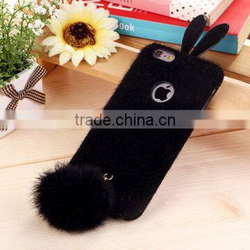 Soft TPU Genuiue Rabbit Colorfull Fluffy Fur Tail Ball Phone Case Lxuxry Phone Case for Iphone and for Samsung photo-3