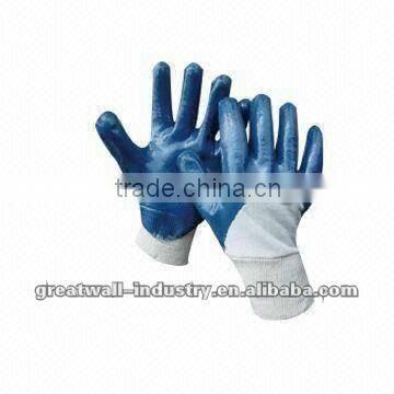 Nitrile/open-back coated gloves with jersey line and knitted wrist