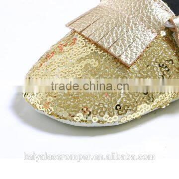 Gold Sequin Baby Moccasins,Leather Shoes,Sequin Baby Shoes Quality Choice photo-4
