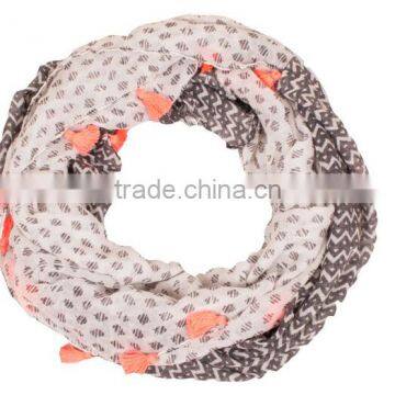 >>SS New Design Fashionable Striped Tassel Infinity Scarf/ photo-2
