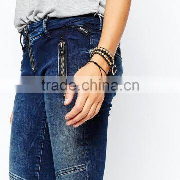 Womens Biker Jeans With Zip Detail, Wholesale Fashion Biker Jeans Quality Choice