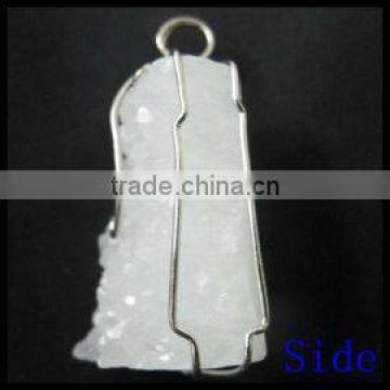 Natural Gemstone Drusy Rock Crystal Quartz Pendant Copper Wire Waped Jewelry-NJP030