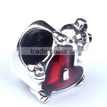 Silver Bear Beads Red Enamel Heart Shape Accessories For Bracelet photo-2