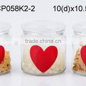 Cp058K2-2 round glass canister with decal printing with plastic lid