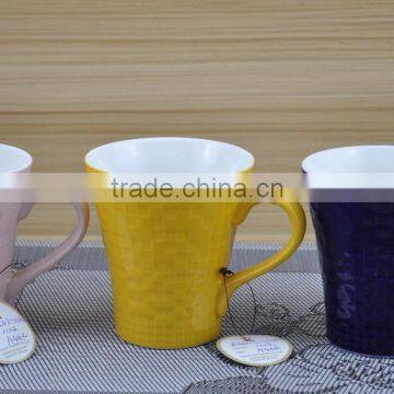 11OZ grid debossed on surface coffee cups, shiny surface new bone china mug, KL5113-11084