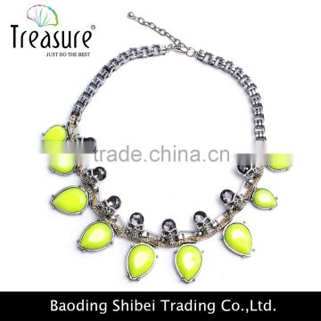 Jewelry fashion green resin beaded pendant with rhinestone chain choker necklace jewelry