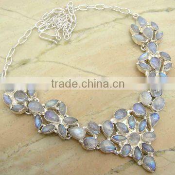 Genuine Rainbow Moonstone & .925 Sterling Silver Necklace Jewelry Wholesale