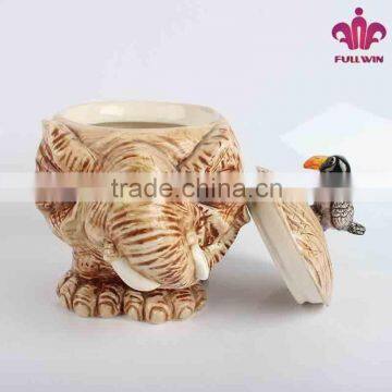 Elephant design bulk ceramic candy jar with 3D lid