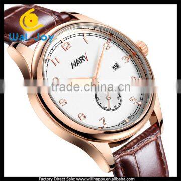 WJ-5399 Nary Luxury Calendar 30 Meters Water Resistant Quartz Men Genuine Leather Watch photo-6