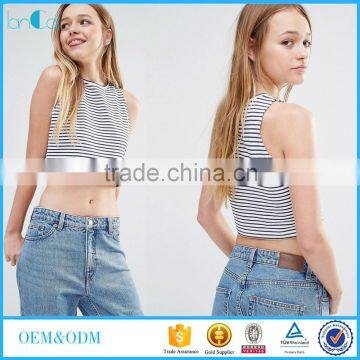 Custom Label New Fashion Ladies Tops Sleeveless Stripe Crop Top Ladies