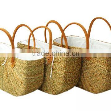 High Quality Best Selling Natural Water Hyancinth Shopping Lady Handbag With Leather Handle From Vietnam