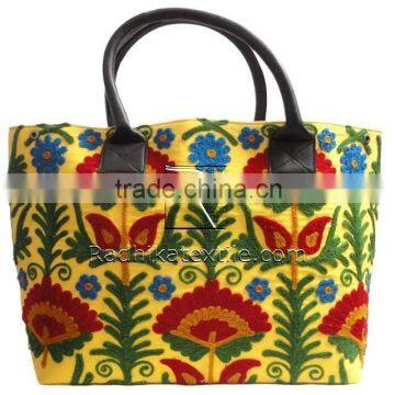 RTHHBC-28 Modern Colorful Flower Embroidered Uzbek Suzani Large Canvas Tote Shopping Bag For Ladies India Jaipur Wholesaler photo-2