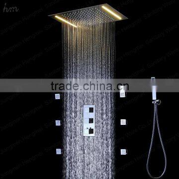 LED Shower 3 way wall mounted led rain shower head set with body spray system and thermostatic shower mixer