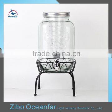 High Quality 8L Glass Beverage Dispenser Tap Embossed Water Gallon With Tap