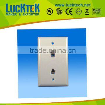 Telephone smooth wall plate with dual RJ11 jack, mounted faceplate