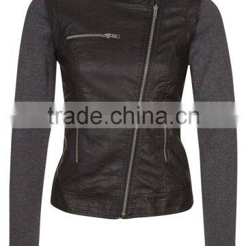 2014 new style! Women's PU jacket with knit sleeves