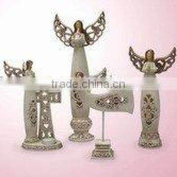 Polyresin angel with metal wing, polyresin hallow cross