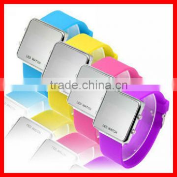 Mirror surface digital waterproof fashion silicone led watch 2013