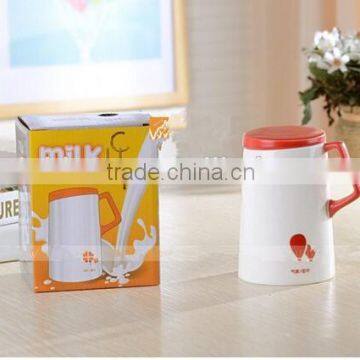 creative simple bevel connection ceramic office mug with color handle,promotional gift cup