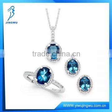 Blue Topaz and White Topaz Jewelry Set 925 Sterling Silver