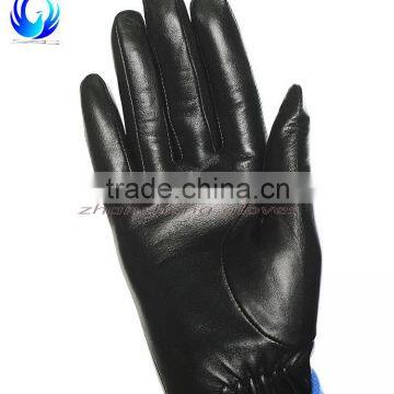 Women Soft Black Serving Goatskin Leather Touch Gloves photo-3