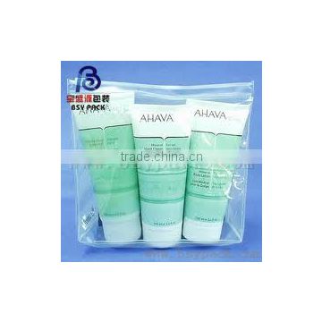 big capacity customized 4 side seal clear/transparent slider zipper skin care product bag/pouch