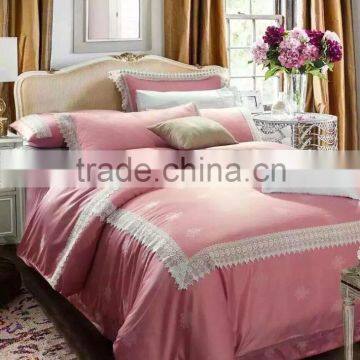 Solid color pink color bedding set bed cover set with lace