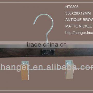 Our HEAD antique walnut/mohagany /brown wooden clips pants hanger skirt hangers for wholesale display