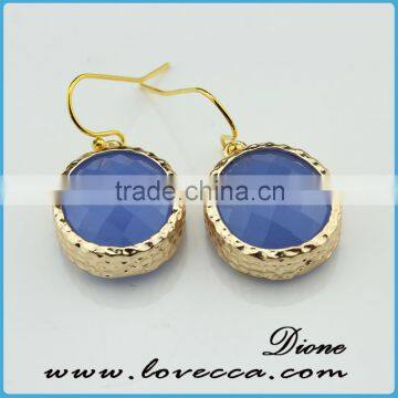 Gold framed blue teardrop earrings/ framed glass stone earrings