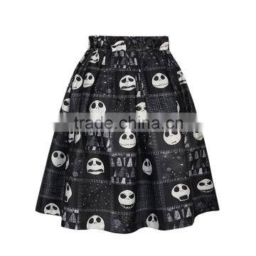 2015 Women Long Skirt Skull Digital Printing Puff Skirt Cheap Price High Quality N19-18