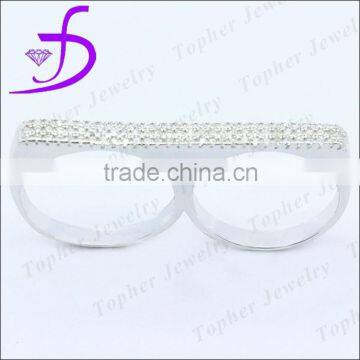 Two finger ring designs in 925 silver fashion zircon two finger ring wholesale