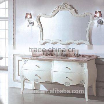 Luxury European style solid wood bathroom vanity ,bathroom vanity with marble top, White Bathroom Vanity Set WTS311