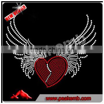 Bling Rhinestone Transfer Wings Heart, Custom Red Iron on Hearts