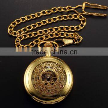 Fashion Skeleton Gold Case Roman Dial Mens Mechanical Pocket Watch photo-5