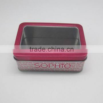 China wholesale high quality with color printing PVC window lid rectangular tin box for cookies