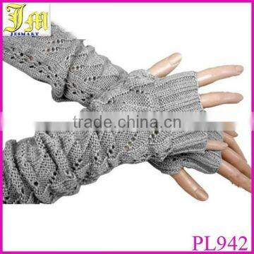 Fashion Women Ladies Black Gray Crochet Knit Stretch Long Fingerless Arm Warmers Gloves Cheap