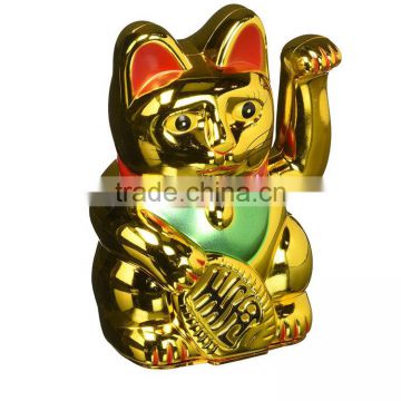 Plastic Battery Operated Maneki Neko Lucky Fortune Gold Cat Waving Arm