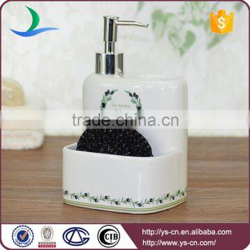 White Square Olive Branch Pattern Ceramic Shower Soap Dispenser photo-2