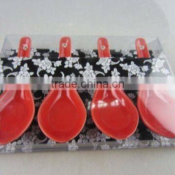 4 pcs red glazed porcelain spoon set