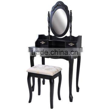 Black French style dressing table with oval mirror