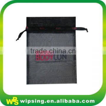 White Organza Pouch With Printed Ribbon Drawstring photo-4