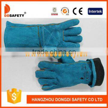 DDSAFETY Green Cow Split Leather Glove With Reinforced Blue Leather Palm Glove