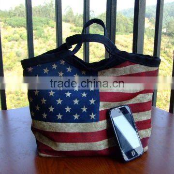 2015 Hot Sale Fashion Calico Cotton Shopping Tote Bags With Inner Pocket and Button Closure photo-5