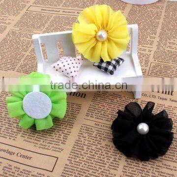 Handmade Chiffon Flower With Pearl Beads Center for Kids Hair Accessories for Baby Girl photo-4