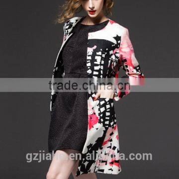 The latest fashion printed overdress lady Medium style jacket guangzhou clothing