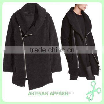 Men's Shawl Collar Plush Hoodie with Oblique Zipper winter hoodie for man with good quality