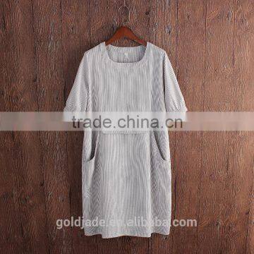 Hospital Gown With Round Collar Wear Cotton and Linen Dress Striped Short Sleeve in Summer Patient Clothes for Girl Women photo-2