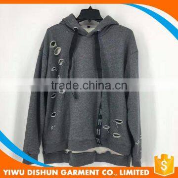 Men latest designs cotton french terry blank hoodies with many holes