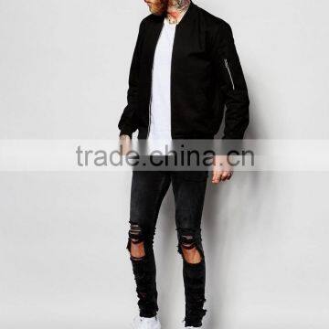 2016 Men's Bomber Jacket With Nylon Sleeve Pocket In Black photo-4